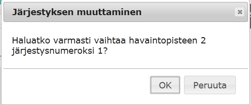 KÄYTTÖOHJE 14 (15) Havaintopisteiden järjestyksen muuttaminen: Havaintopisteiden numerojärjestystä voit tarvittaessa muuttaa vetämällä