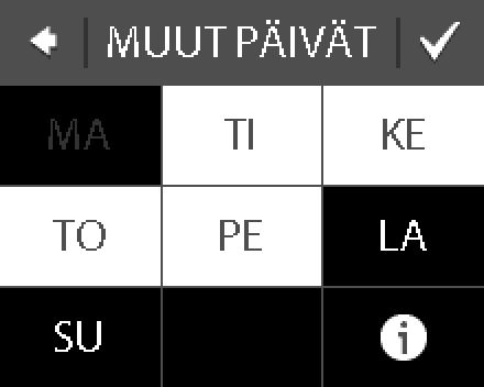 10. Napsauta EI, jos haluat mukavuusjaksojen olevan voimassa vain valittuna viikonpäivänä tai KYLLÄ, jos haluat siirtyä näyttöön, jossa voit valita haluamasi päivät.