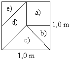 5. Ympyrän halkaisijan pituus on 1,0 m. Laske ympyrän sisään piirretyn säännöllisen 10- kulmion piiri. 54. Neliö, jonka sivun pituus on 1 m, on jaettu osiin oheisen kuvan mukaisesti.