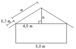 Pythagoraan lauseen avulla saadaan a a 4,0 4,0 h h Suunnitteluvaiheessa h =,0 m, jolloin a Rakennusvaiheessa h =,5 m, jolloin Katon pituus on kummassakin tapauksessa Katon puolikkaan koko leveys on