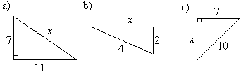 Tehtäviä Pythagoraan lause 11. Laske hypotenuusan pituus, kun kateetit ovat a), cm ja 4,6 cm b) 6,5 m ja 5, m c) 7,7 cm ja, cm. 11. Laske kateetin pituus, kun hypotenuusa ja toinen kateetti ovat a) 6 cm ja 41 cm b) 7 cm ja 4 cm c) 1, m ja 0,6 m.