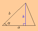 Kolmion korkeus saadaan selville sinin avulla: Kun h sijoitetaan normaaliin kolmion pinta-alan yhtälöön, muodostuu pinta-alan yhtälö, jossa korkeutta ei tarvitse erikseen ratkaista.