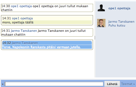 Chat, viestit ja lokit Moodlessa on sisäänrakennettu chat.