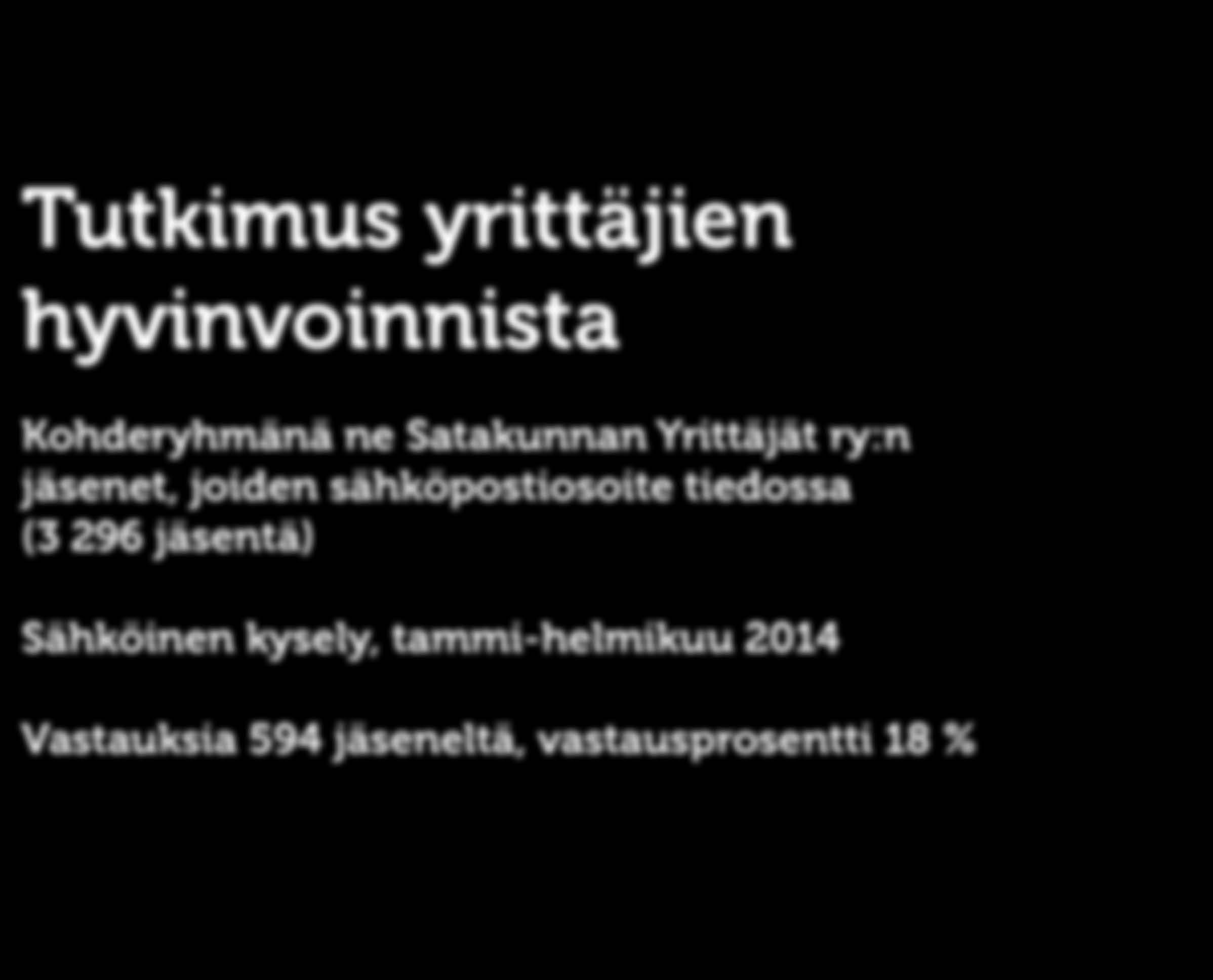 TUTKIMUS Tutkimus yrittäjien hyvinvoinnista Kohderyhmänä ne Satakunnan Yrittäjät ry:n jäsenet, joiden
