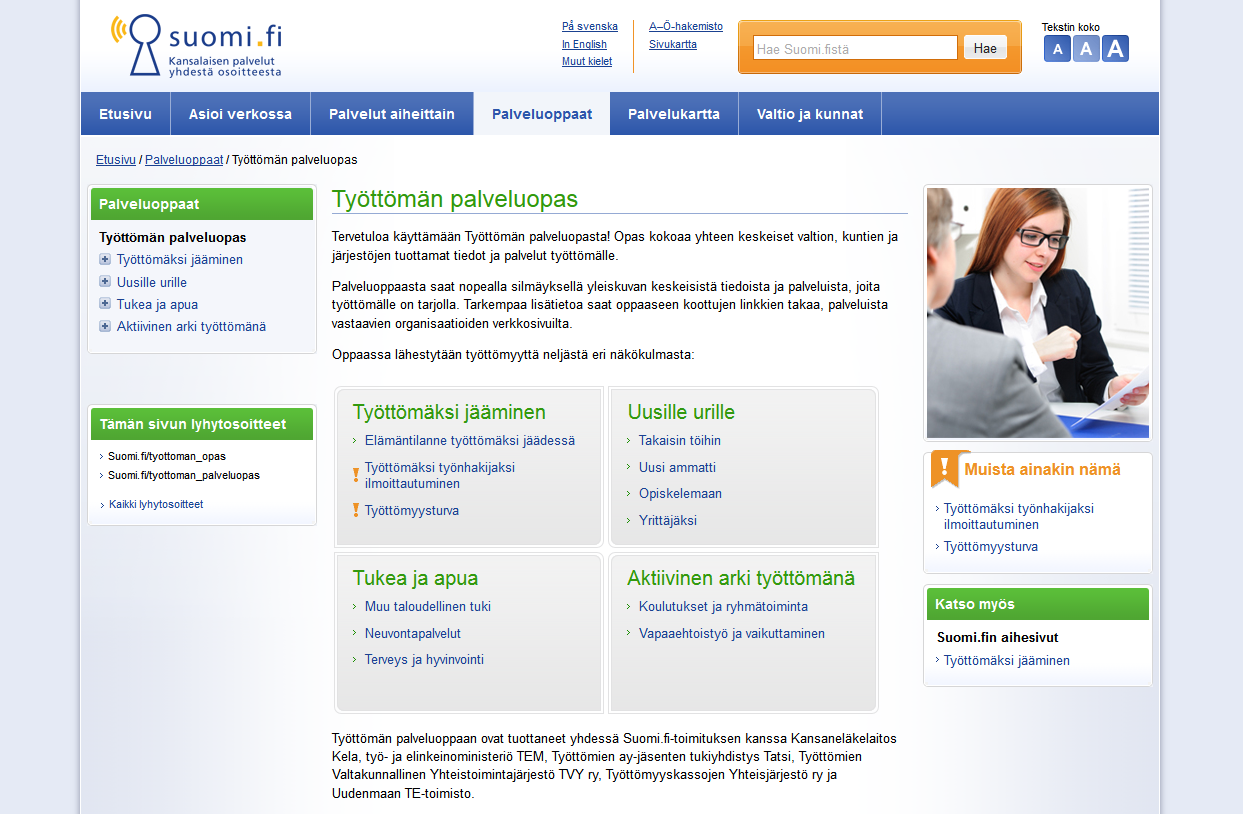 Työttömän ja vakavasti sairastuneen palveluoppaat Voit selailla
