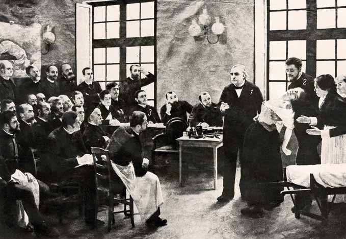 Neurologian synty kliinisenä erikoisalana Litografia Brouillet n maalauksesta Kliininen luento La Salpêtrière -sairaalassa vuodelta 1887.