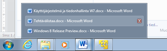 Vie hiiren kohdistin kuvakepinon päälle, jolloin näet kaikkien avoinna olevien tiedostojen nimet (kuva alla). Tarvittaessa napsauta kuvakepinoa.