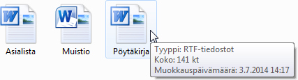 Käyttöjärjestelmä ja tiedonhallinta Windows 7 s. 29/47 Tiedostojen näyttötavan vaihtaminen Eri tiedostotyypit erotetaan toisistaan tunnisteosan perusteella, kuten.pdf,.docx,.xls,.jpg.