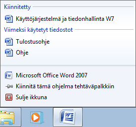 Esikatselun edellytyksenä on, että ns. Aero-toiminto 1 on kytketty päälle. Ohjelmapainiketta hiirellä napsauttamalla kyseinen ikkuna avautuu kokonaisuudessaan näkyville.