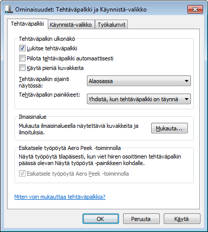 Jos ilmaisinalueella on näkyvissä paljon tarpeettomia kuvakkeita, voit tarvittaessa piilottaa niitä. Vastaavasti voit tuoda piilotettuja kuvakkeita näkyville, jos on tarpeen.