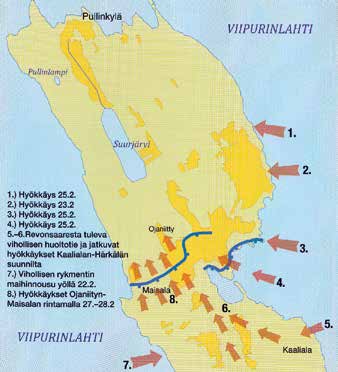 piti ensin jakaa Tuppuran ja Teikarin saarille, mutta 21.2. mää rättiin koko ErP 19:n siirtymään Pullinniemeen. Pataljoonan pääosa aloitti marssinsa Säkkijärveltä 21.2. klo 16.