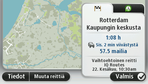 Jos haluat suunnitella eri reitin, valitse Muuta reittiä. TomTom Start alkaa ohjata sinua määränpäähäsi sekä ääni- että näyttöohjeiden avulla.