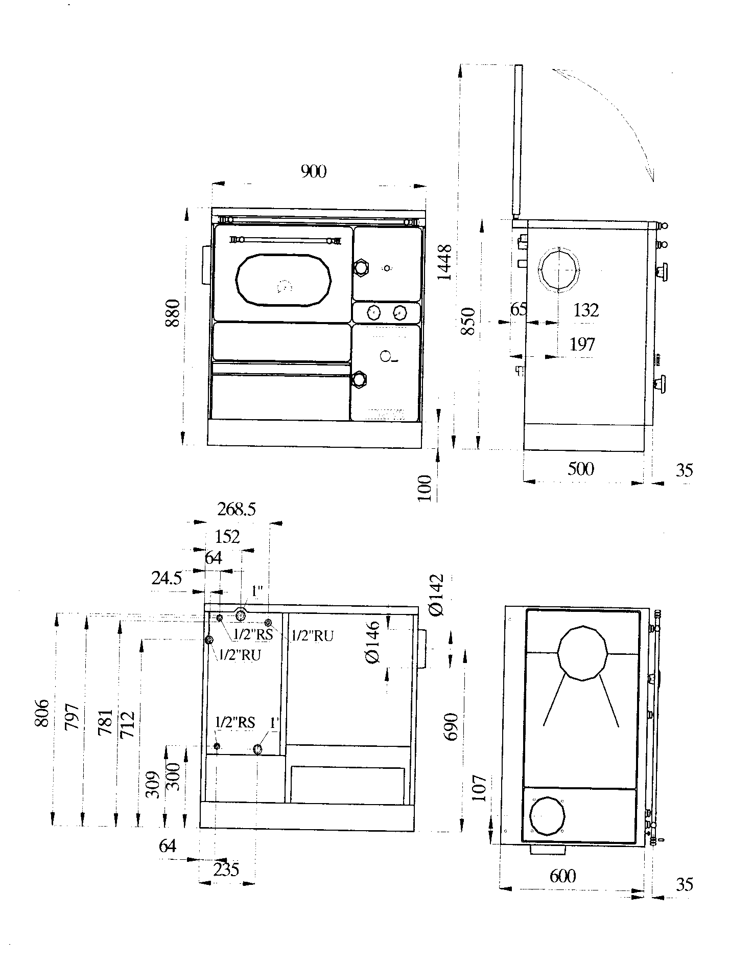 1. Suojakansi 2. Keittotaso 3. Keittotaso 4. Tulenohjain 5. Paistouuni 6. Paistouunin lämpömittari 7. Tulipesä 8. Jälkipolton säädin 9. Tuhkapesä 10. Vedonsäädin 11. Arinan ravistin 12.