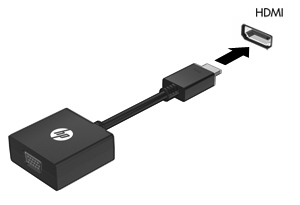 Voit liittää ulkoisen näytön tai projektorin HDMI-VGA-näyttösovittimen avulla seuraavasti: 1. Liitä HDMI-VGA-näyttösovitin tietokoneen HDMI-porttiin. 2.