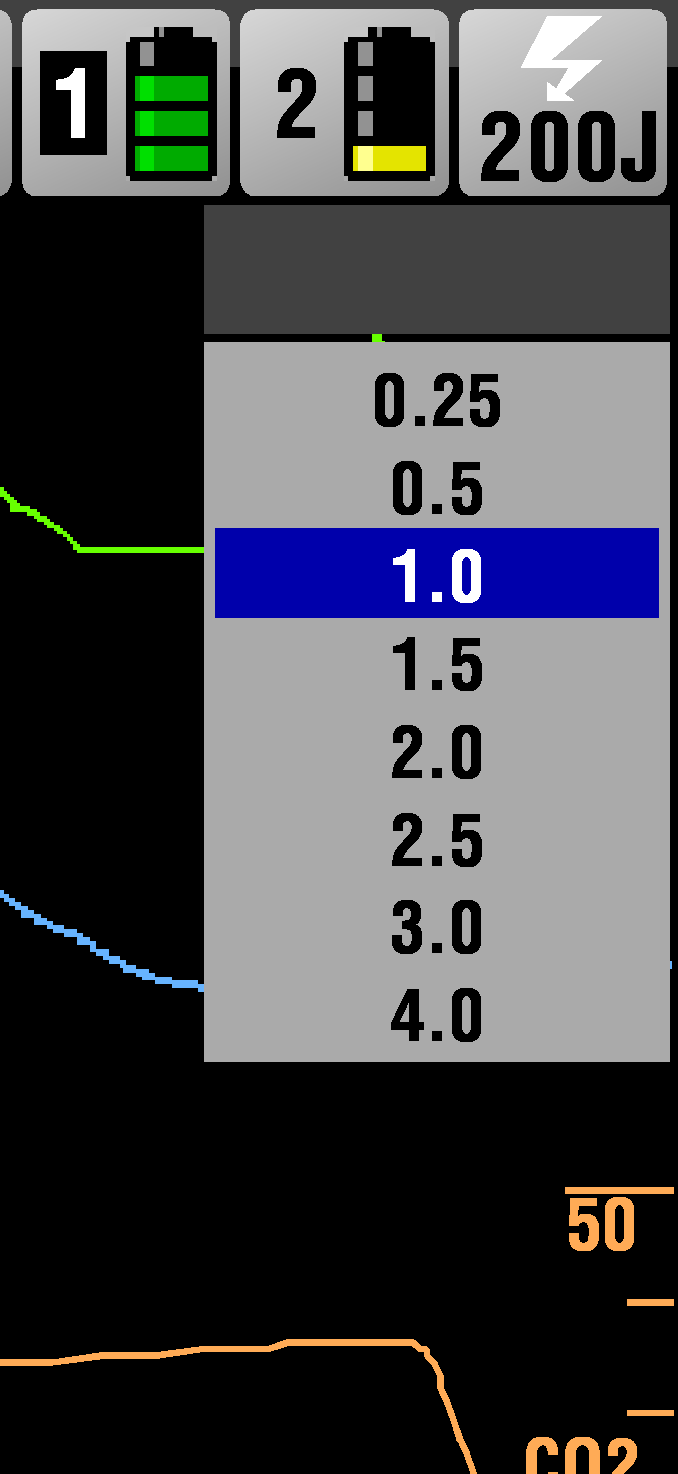 VALVONTA 4 EKG:n koon muuttaminen LIFEPAK 15 -monitori/defibrillaattorissa on kaksi tapaa valita tai vaihtaa EKG:n koko.