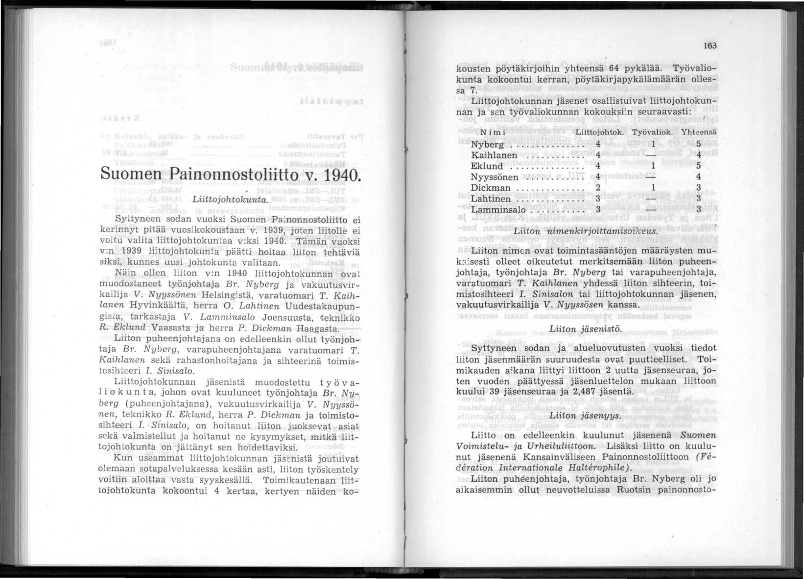 Syttyneen sodan vuoksi Suomen Pa:n onnostoliitto ei kerinnyt pitää vuosikokoustaan v. 1939, joten liitolle ei voitu valita liittojohtokuntaa v:ksi 1940.