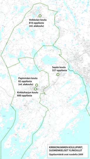 32 Taulukko 2. Kirkkonummen koulujen oppilasmäärät v. 2010 (Kirkkonummen kunta, 20.9.2010 tilanne).