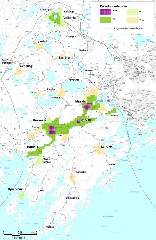 52 4.2.6 Kirkkonummen eri alueille asetetut palvelutasotavoitteet Eri palvelutasotavoitteita sovelletaan Kirkkonummella seuraavan kuvan