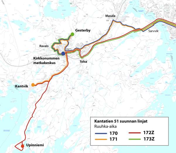 56 - Linjasto selkeytyy huomattavasti. Nykyisin linjasto koostuu noin 65 eri reitistä. Linjastosuunnitelmassa esitetään liikennettä hoidettavan seitsemällä reitillä.