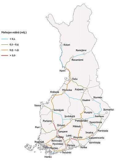 dun lähiliikenteeseen ja tavaraliikenteessä Kotka-Kouvola-Vainikkala rataosuuden läpikulkuliikenteeseen. Myös raideliikenteen meluhaitat keskittyvät näille rataosuuksille. (Ympäristöministeriö 2004.