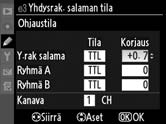 Seuraavassa on ohjeet kuvaamiseksi ohjaustilassa. 1 Muuta yhdysrakenteisen salaman asetuksia. Valitse yhdysrakenteisen salaman ohjaustila ja teho. Huomaa, ettei tehoa voi säätää -tilassa.