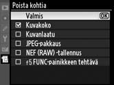 Valitse kohtia tai poista valinnat korostamalla kohdat ja painamalla 2.
