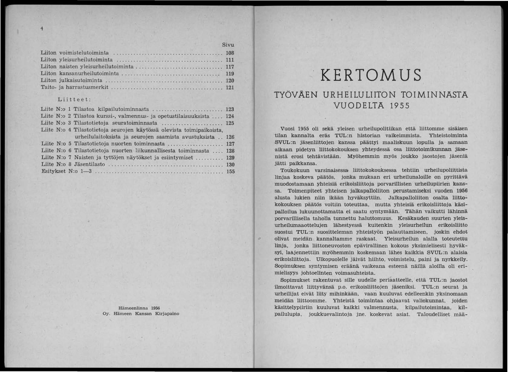 '1 Sivu Liiton voimistelutoiminta............ 108 Liiton yleisurheilutoiminta... 111 Liiton naisten yleisurheilutoiminta... 117 Liiton kansanurheilutoiminta................................... 119 Liiton julkaisutoiminta.