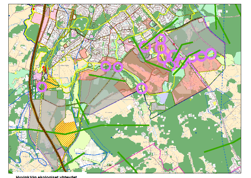 10 4.3 Vaikutukset ekologiseen verkostoon 4.3.1 Osayleiskaavaluonnoksen tarkistaminen Osayleiskaavaluonnoksessa esitetty rakentaminen lähes sulki eteläosien maakunnallisen itä-länsisuuntaisen ekologisen yhteyden Juvansuolta Vantaajoelle.