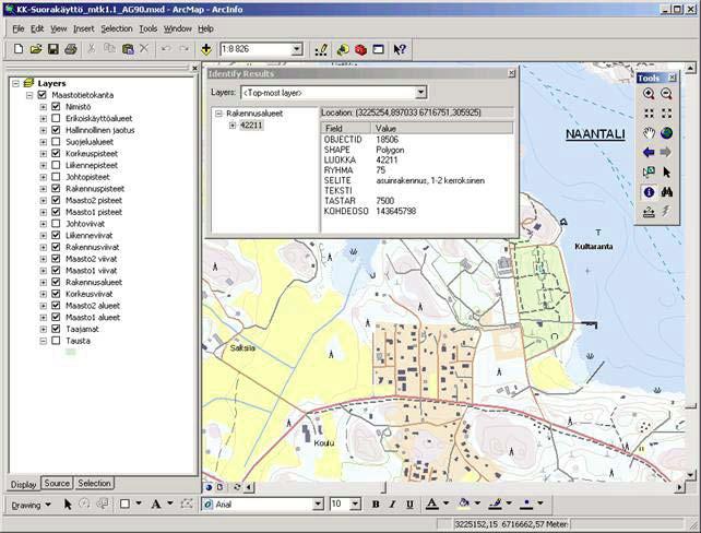 metatiedot ja attribuutit Käyttöympäristöt ESRI: ArcGIS & ArcReader & ArcGIS Server & ArcEngine MapInfo MicroStation CAD PDA (.