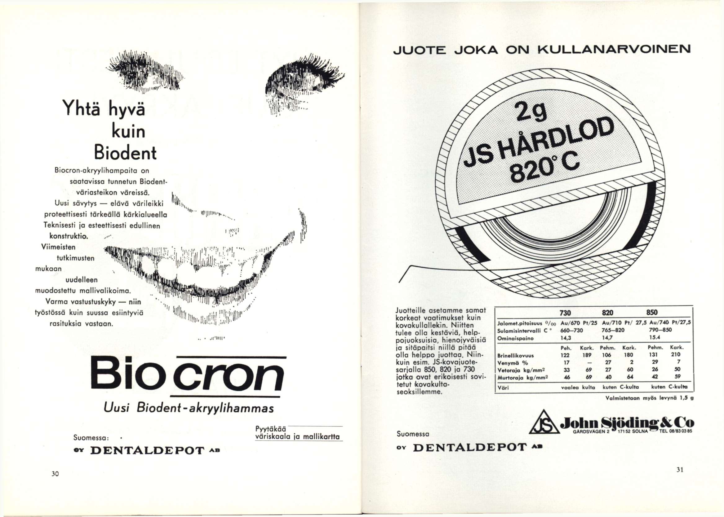 J U O T E J O K A O N K U L L A N A R V O I N E N Yhtä hyvä kuin Biodent Biocron-akryylihampaita on saatavissa tunnetun Biodentvöriastelkon väreissä.