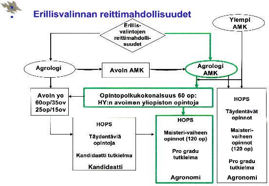 Erillisvalinnan reittimahdollisuudet. (Helsingin yliopisto, Ruralia-instituutti) Tätä kautta monen agrologin tie yliopistoon on käynytkin ja käynee edelleen.