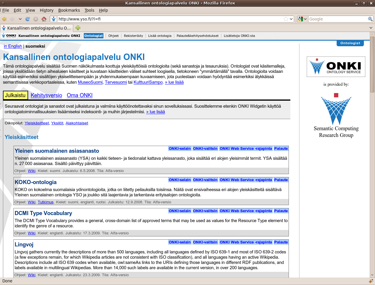 33 Kuva 9: ONKI-ontologiapalvelun etusivu.