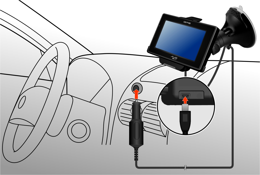 Autolaturin liitäntä Kun laitetta käytetään autossa, laite saa virtansa autolaturista.