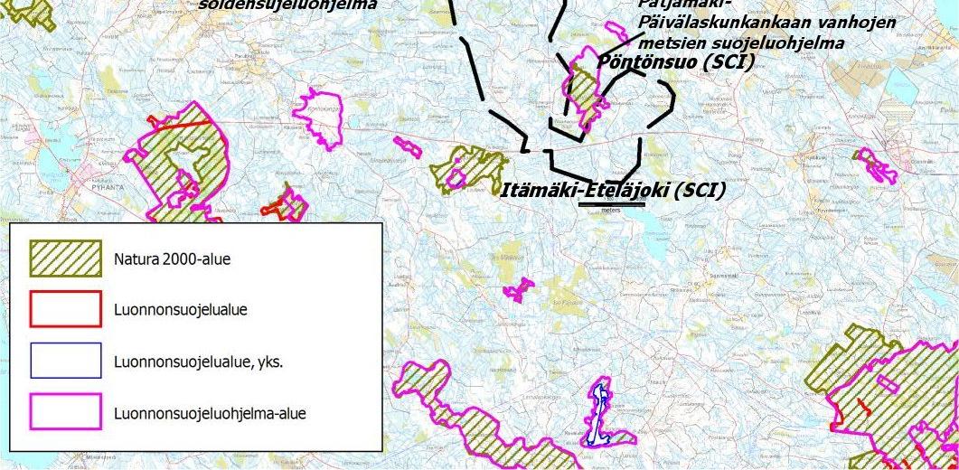 Alueen lounaispuolella sijaitsee Itämäen-Eteläjoen Natura-alue (FI1104401), joka on suojeltu luontodirektiivin nojalla (SCI).