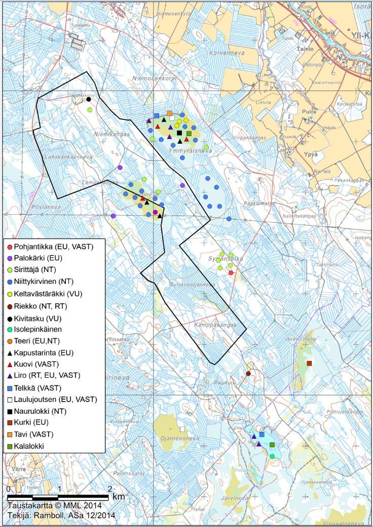 KAAVASELOSTUS 29 / 74 Kuva 30. Lähialueen tuulivoimahankkeet. 2.12 Tuulisuusolosuhteet Tuuliatlaksen tietojen mukaan Kuuronkallion alueen keskituulen nopeus 100 m korkeudessa on 6,0 6,1 m/s. 2.13 Maa-alueiden omistus Suunnittelualueen maa-alueet omistavat pääosin Kannuksen evankelis-lute terilainen seurakunta ja Kannuksen kaupunki.