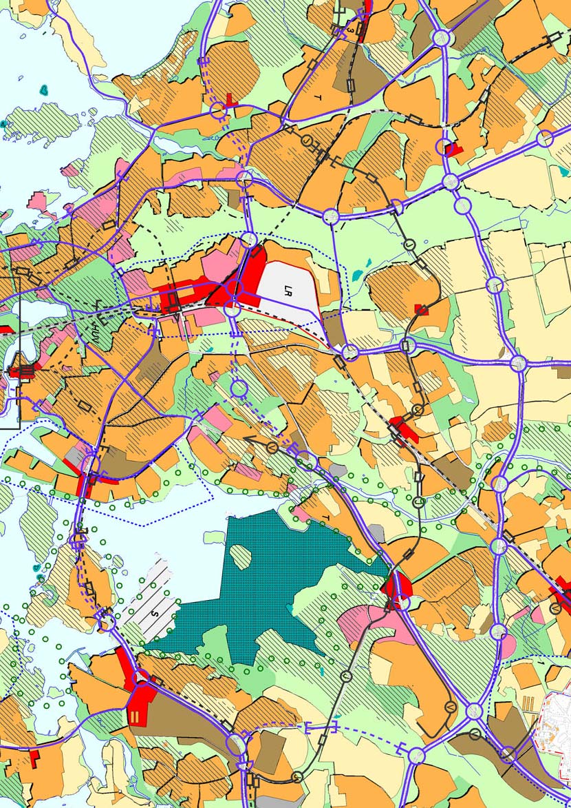 Ote Yleiskaava 2002:sta. Suunnittelualue ympyröity kartalle.