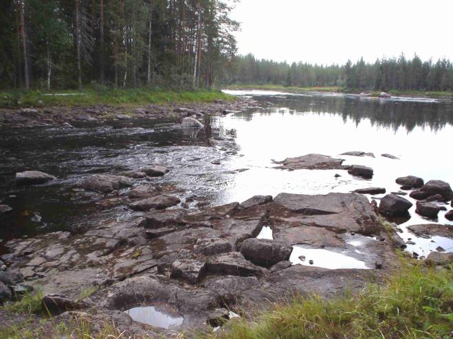 6.3.4.2 Saarikosken eteläiset osat Saarikosken etelänpuoleisen sivu-uoman niska on hyvin kallioinen. Uoma on noin 30 m leveä, tästä molemmilla rannoilla on kuivillaan noin viisi metriä leveä kaistale.