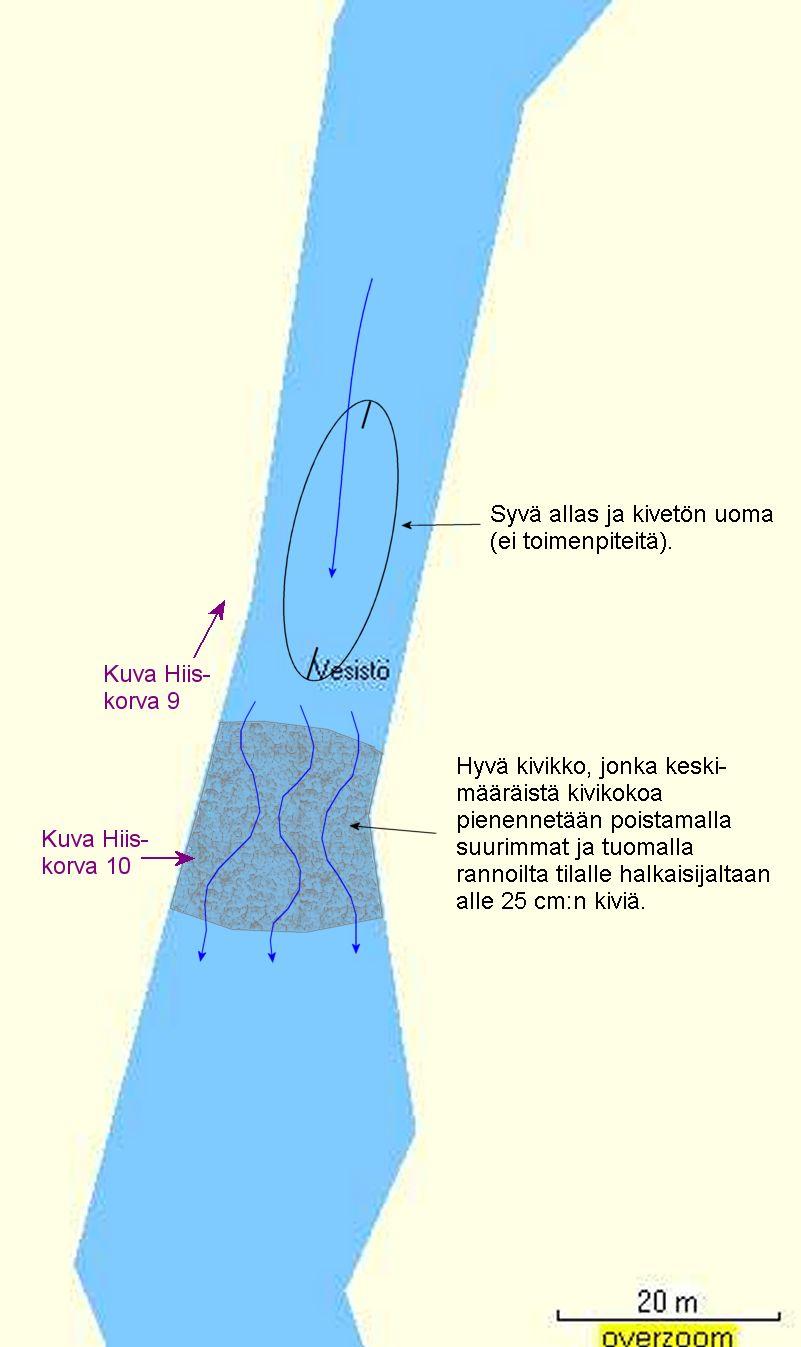 Kunnostuskartta Hiiskorva II 2. Hiiskorva II:n tämänhetkinen poikastuotantopinta-ala on noin 400 m 2.