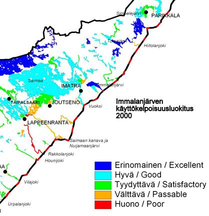 8 Kuva 5. Immalanjärven käyttökelpoisuusluokitus v.2000, (13 ).