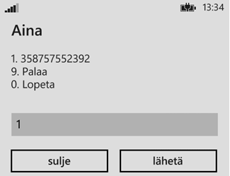 Valikko 1: Vaihda näytettävää numeroa Valikossa määrität mitä numeroa soittaessasi näytät: Matkapuhelinnumero / kiinteän verkon tai yritysnumero, ryhmän jäsenillä ryhmänumero Valittuasi 1 puhelimesi