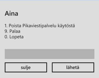 Valikko 9: UCX-palvelut: Pikaviestipalvelu UCX-palvelut valikon kautta hallitaan Pikaviestipalvelua.