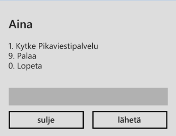 Palvelu kytkee toiminteen, jossa saat sinulle saapuvat Lync-pikaviestit tekstiviestinä kännykkään silloin, kun et ole kirjautuneena Lynciin.