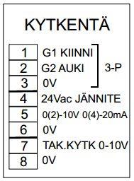 KYTKENTÄ 3-pistaohjaus liittimiin 1 ja 2.