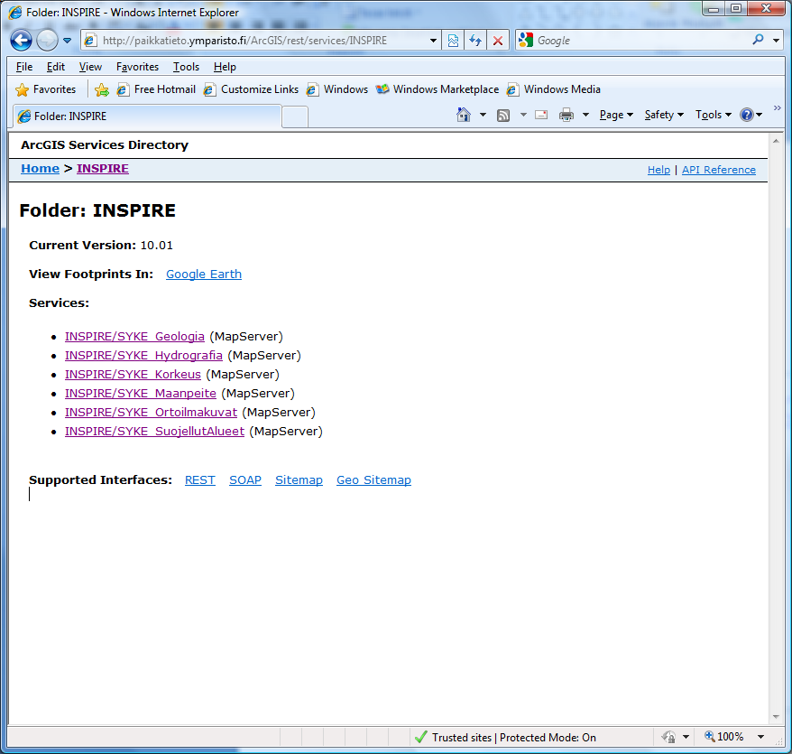 WMS-palvelut SYKEn INSPIRE WMS-palvelut