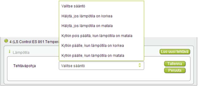 Tehtävien lisääminen Kotitontulle voi antaa erilaisia tehtäviä. Voit esimerkiksi asettaa eri laitteille varoitus- tai hälytysrajoja Kotitontun hallinnointikäyttölliittymässä.