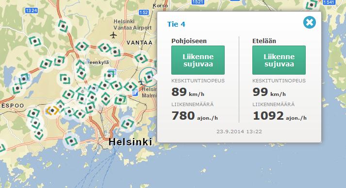 Liikennetilannepalvelu Liikenteen ajantasaista tilannekuvaa on parannettu julkistamalla uusi liikennetilannepalvelu 26.2.2014.