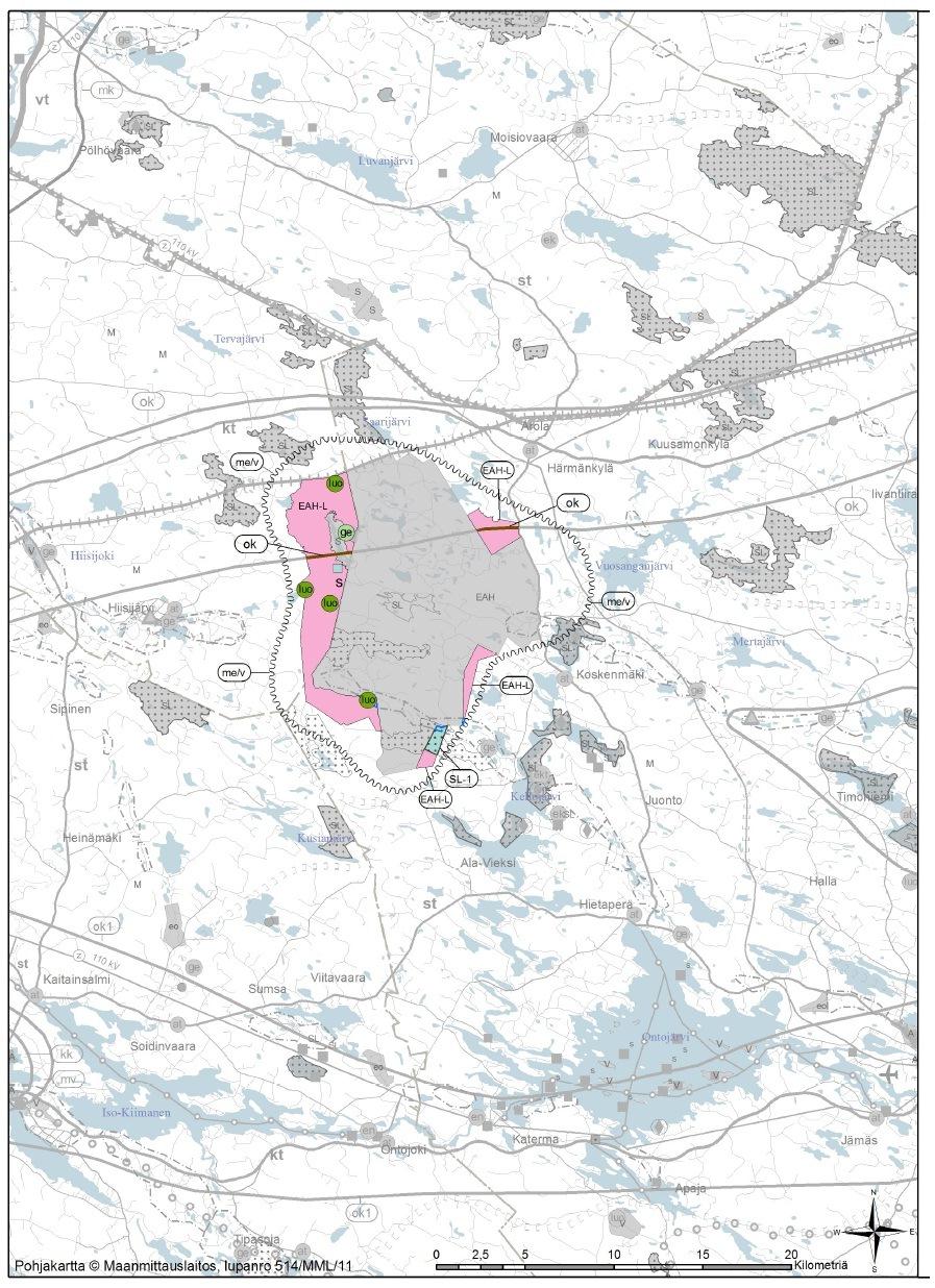 Kaava on supistunut koskemaan vain Vuosangan ampuma-aluetta, joka on ranta-asemakaava-alueen länsipuolella. Kaavaluonnos 13.6.2011 