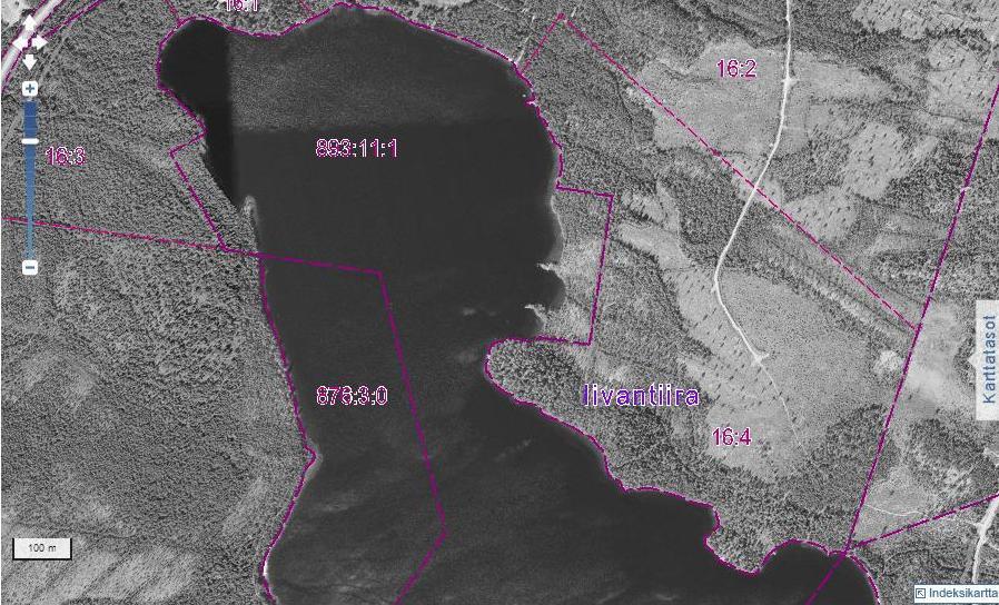 Kuva 7 Komea kallioharjanne tilan rajalla alueen pohjoisosan lähellä Kuva 8 Alue (RN:o 16:4) Paikkatietoikkunan ilmakuvalla Luonnonsuojelulaissa lueteltuja suojeltuja luontotyyppejä ovat 1)