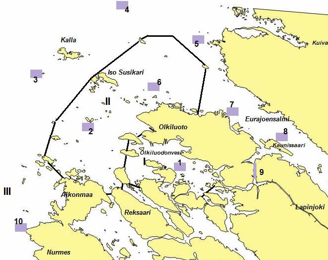 Olkiluodon merialue Koekalastuksia verkkosarjalla vuodesta 1974 alkaen (3 v.