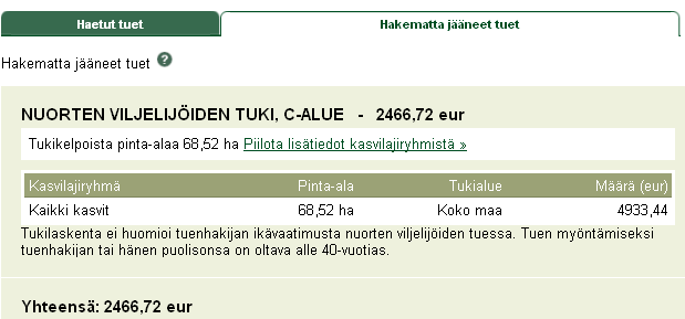 36 8.5 Maksuaikataulu Kun tilalle on tallennettu kasvulohkolomake sekä tukihakemustiedot